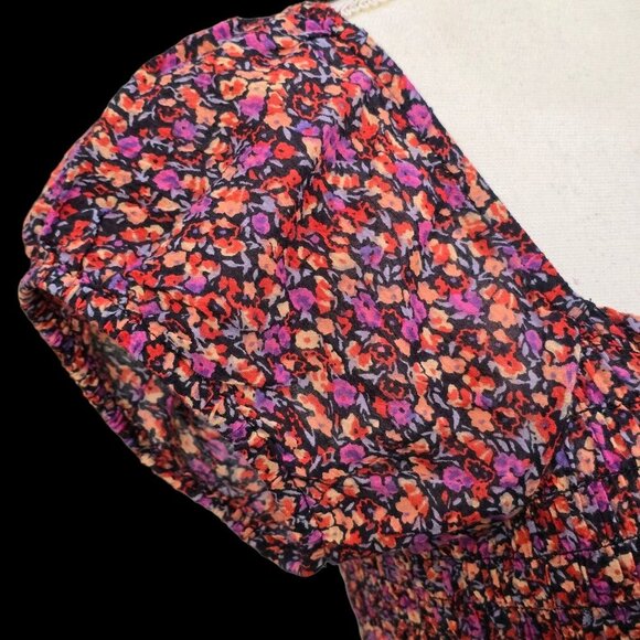 Kimchi Blue ✦ Puff Sleeve Floral Crop Top ✦ Smocked Cotton Cottagecore Blouse M - Picture 5 of 13